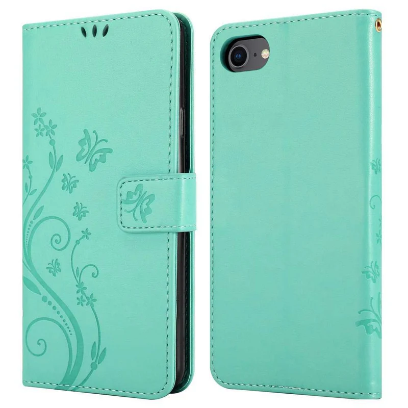 Cadorabo Hülle kompatibel mit Apple iPhone 7 / 7S / 8 / SE 2020 Schutzhülle im Blumen Design mit Magnetverschluss, Standfunktion und Kartenfächern
