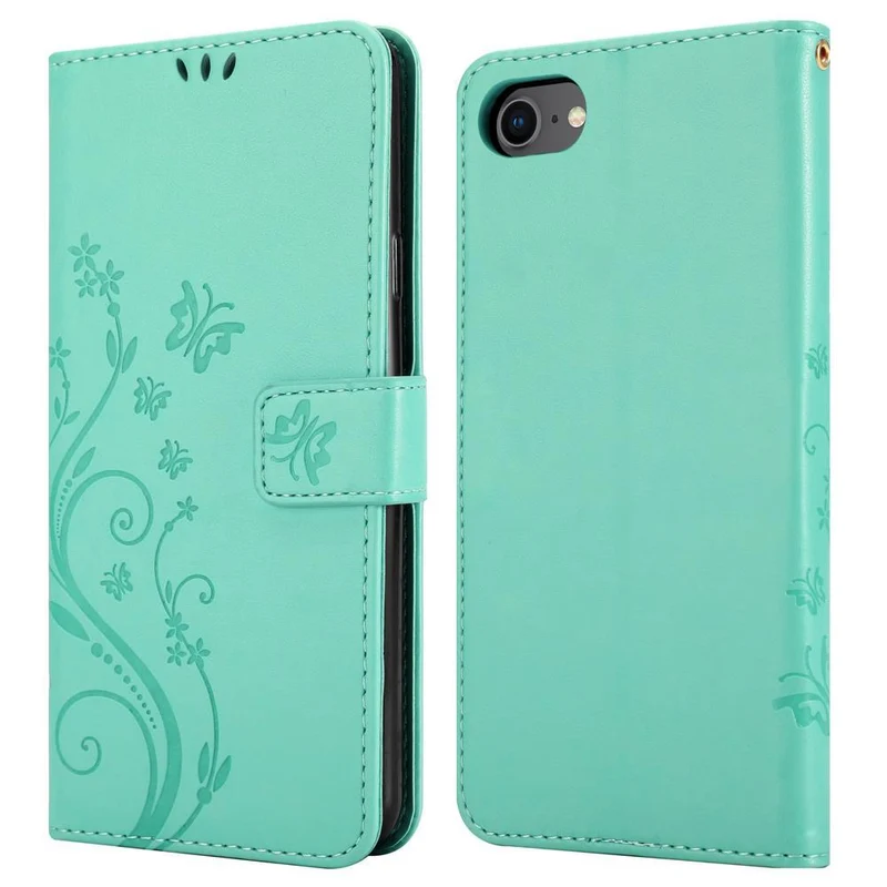Cadorabo Hülle kompatibel mit Apple iPhone 7 / 7S / 8 / SE 2020 Schutzhülle im Blumen Design mit Magnetverschluss, Standfunktion und Kartenfächern