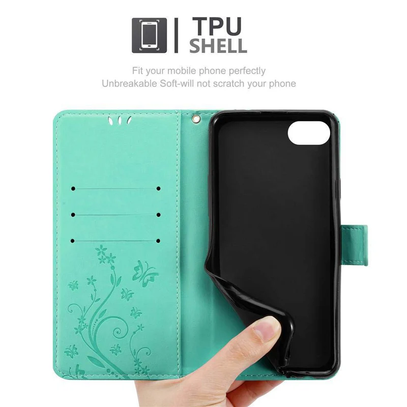 Cadorabo Hülle kompatibel mit Apple iPhone 7 / 7S / 8 / SE 2020 Schutzhülle im Blumen Design mit Magnetverschluss, Standfunktion und Kartenfächern