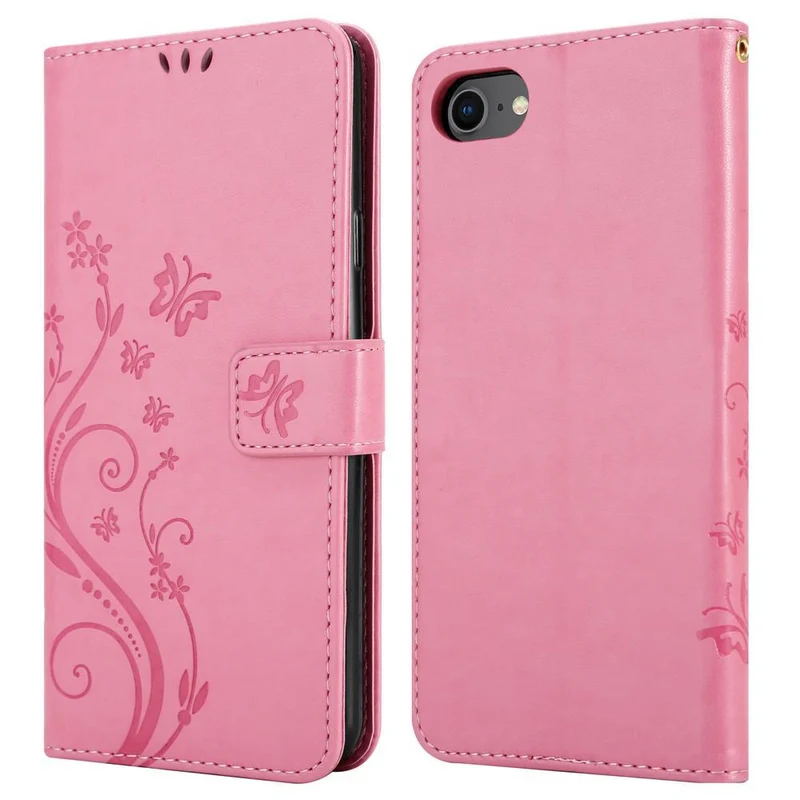 Cadorabo Hülle kompatibel mit Apple iPhone 7 / 7S / 8 / SE 2020 Schutzhülle im Blumen Design mit Magnetverschluss, Standfunktion und Kartenfächern