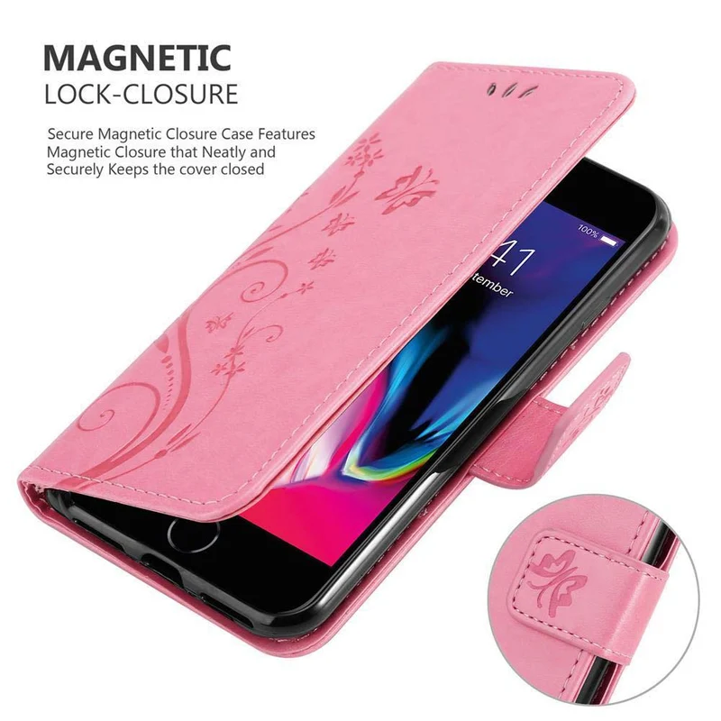 Cadorabo Hülle kompatibel mit Apple iPhone 7 / 7S / 8 / SE 2020 Schutzhülle im Blumen Design mit Magnetverschluss, Standfunktion und Kartenfächern