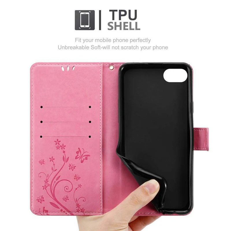 Cadorabo Hülle kompatibel mit Apple iPhone 7 / 7S / 8 / SE 2020 Schutzhülle im Blumen Design mit Magnetverschluss, Standfunktion und Kartenfächern