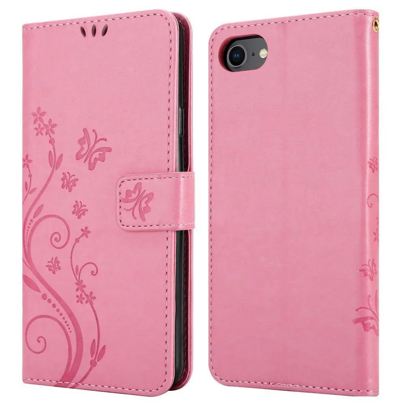 Cadorabo Hülle kompatibel mit Apple iPhone 7 / 7S / 8 / SE 2020 Schutzhülle im Blumen Design mit Magnetverschluss, Standfunktion und Kartenfächern