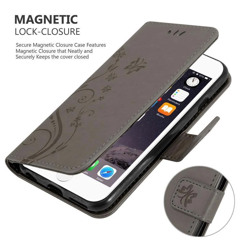 Cadorabo Hülle kompatibel mit Apple iPhone 6 PLUS / 6S PLUS Schutzhülle im Blumen Design mit Magnetverschluss, Standfunktion und Kartenfächern