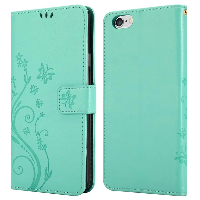 Cadorabo Hülle kompatibel mit Apple iPhone 6 PLUS / 6S PLUS Schutzhülle im Blumen Design mit Magnetverschluss, Standfunktion und Kartenfächern