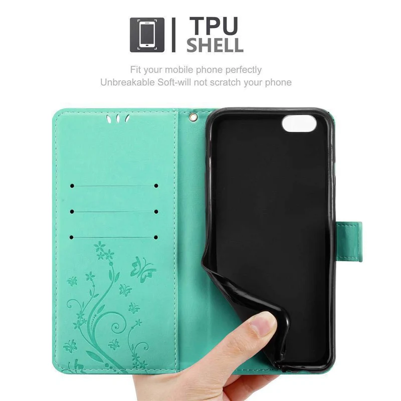 Cadorabo Hülle kompatibel mit Apple iPhone 6 PLUS / 6S PLUS Schutzhülle im Blumen Design mit Magnetverschluss, Standfunktion und Kartenfächern