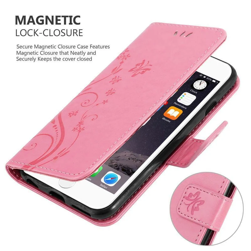Cadorabo Hülle kompatibel mit Apple iPhone 6 PLUS / 6S PLUS Schutzhülle im Blumen Design mit Magnetverschluss, Standfunktion und Kartenfächern
