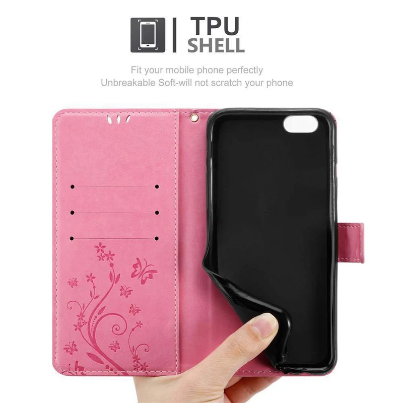 Cadorabo Hülle kompatibel mit Apple iPhone 6 PLUS / 6S PLUS Schutzhülle im Blumen Design mit Magnetverschluss, Standfunktion und Kartenfächern