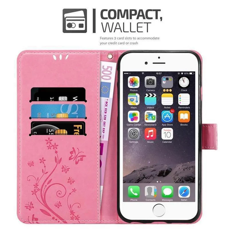 Cadorabo Hülle kompatibel mit Apple iPhone 6 PLUS / 6S PLUS Schutzhülle im Blumen Design mit Magnetverschluss, Standfunktion und Kartenfächern