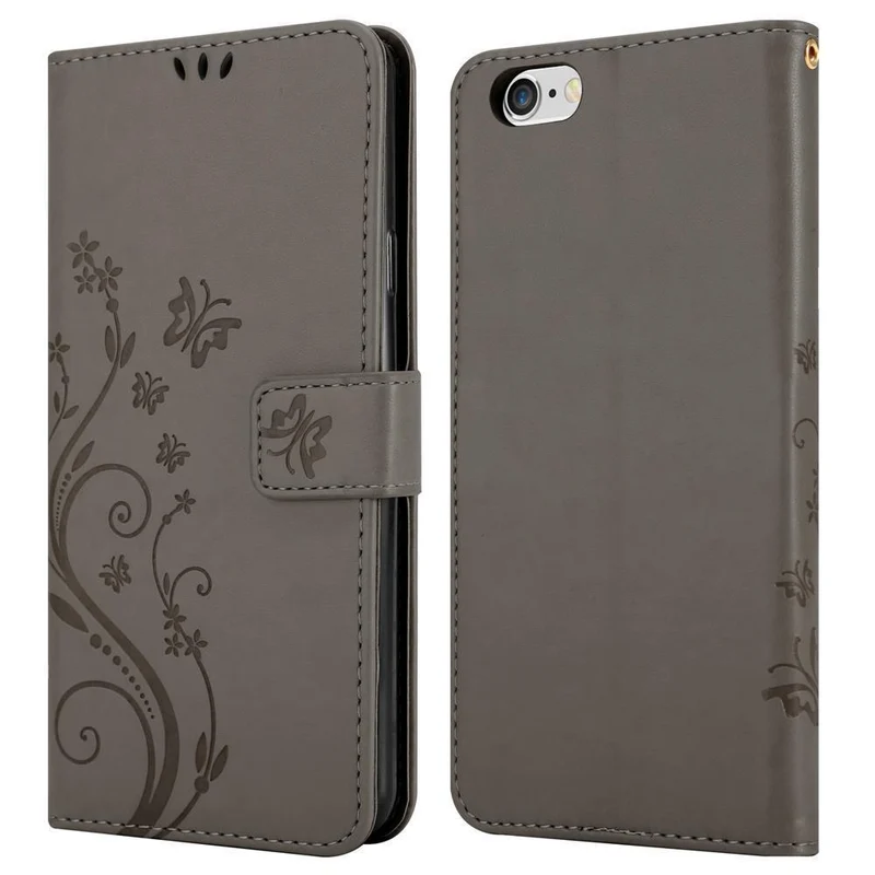 Cadorabo Hülle kompatibel mit Apple iPhone 6 / 6S Schutzhülle im Blumen Design mit Magnetverschluss, Standfunktion und Kartenfächern