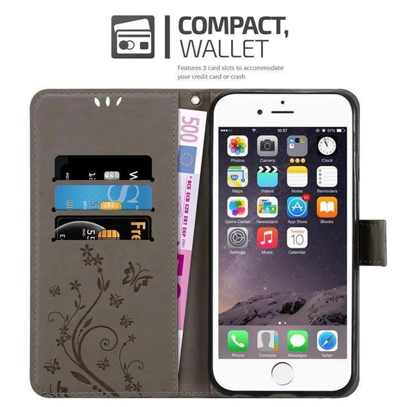 Cadorabo Hülle kompatibel mit Apple iPhone 6 / 6S Schutzhülle im Blumen Design mit Magnetverschluss, Standfunktion und Kartenfächern