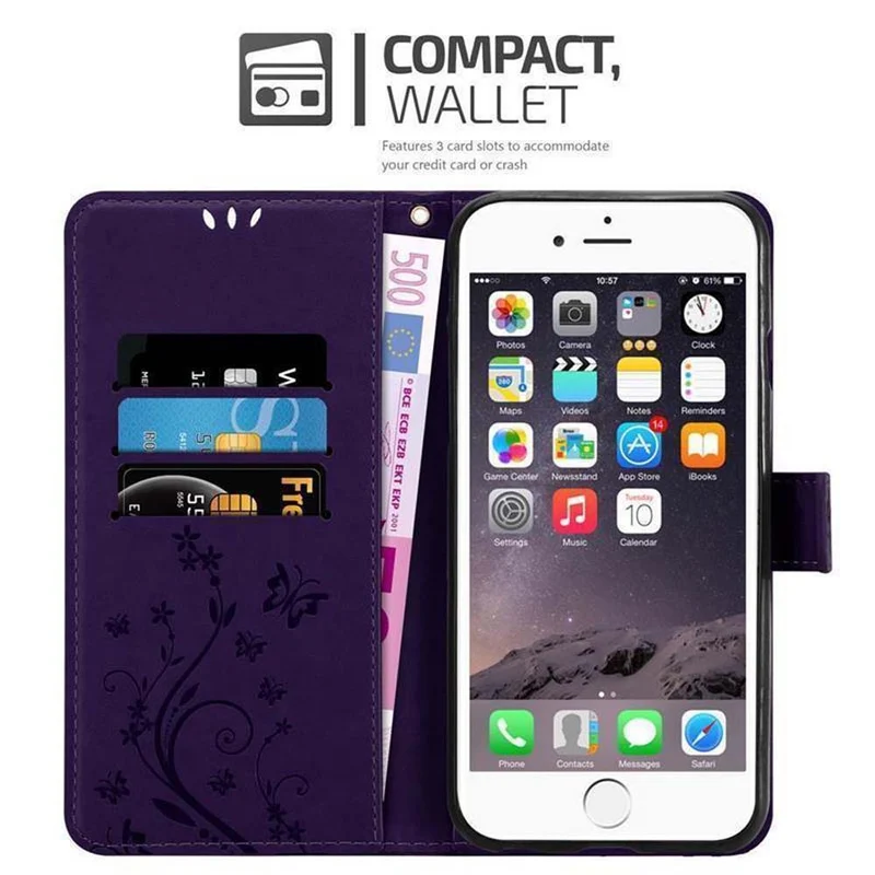 Cadorabo Hülle kompatibel mit Apple iPhone 6 / 6S Schutzhülle im Blumen Design mit Magnetverschluss, Standfunktion und Kartenfächern