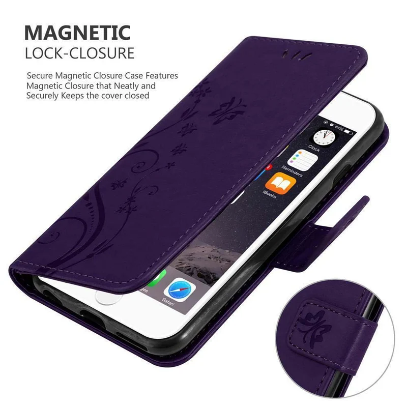 Cadorabo Hülle kompatibel mit Apple iPhone 6 / 6S Schutzhülle im Blumen Design mit Magnetverschluss, Standfunktion und Kartenfächern