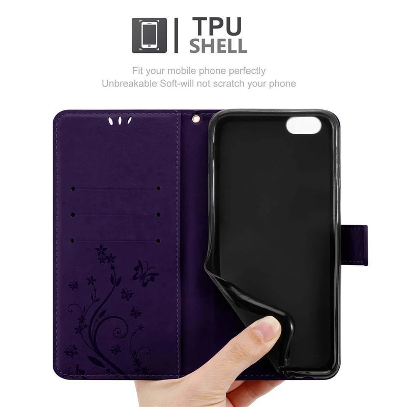 Cadorabo Hülle kompatibel mit Apple iPhone 6 / 6S Schutzhülle im Blumen Design mit Magnetverschluss, Standfunktion und Kartenfächern