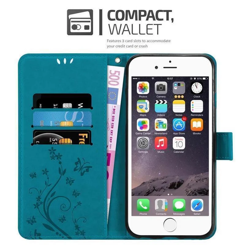 Cadorabo Hülle kompatibel mit Apple iPhone 6 / 6S Schutzhülle im Blumen Design mit Magnetverschluss, Standfunktion und Kartenfächern