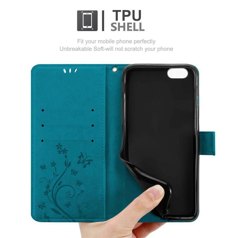 Cadorabo Hülle kompatibel mit Apple iPhone 6 / 6S Schutzhülle im Blumen Design mit Magnetverschluss, Standfunktion und Kartenfächern
