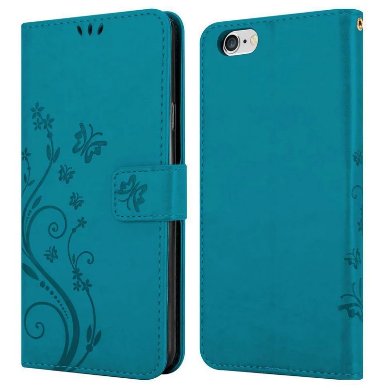 Cadorabo Hülle kompatibel mit Apple iPhone 6 / 6S Schutzhülle im Blumen Design mit Magnetverschluss, Standfunktion und Kartenfächern