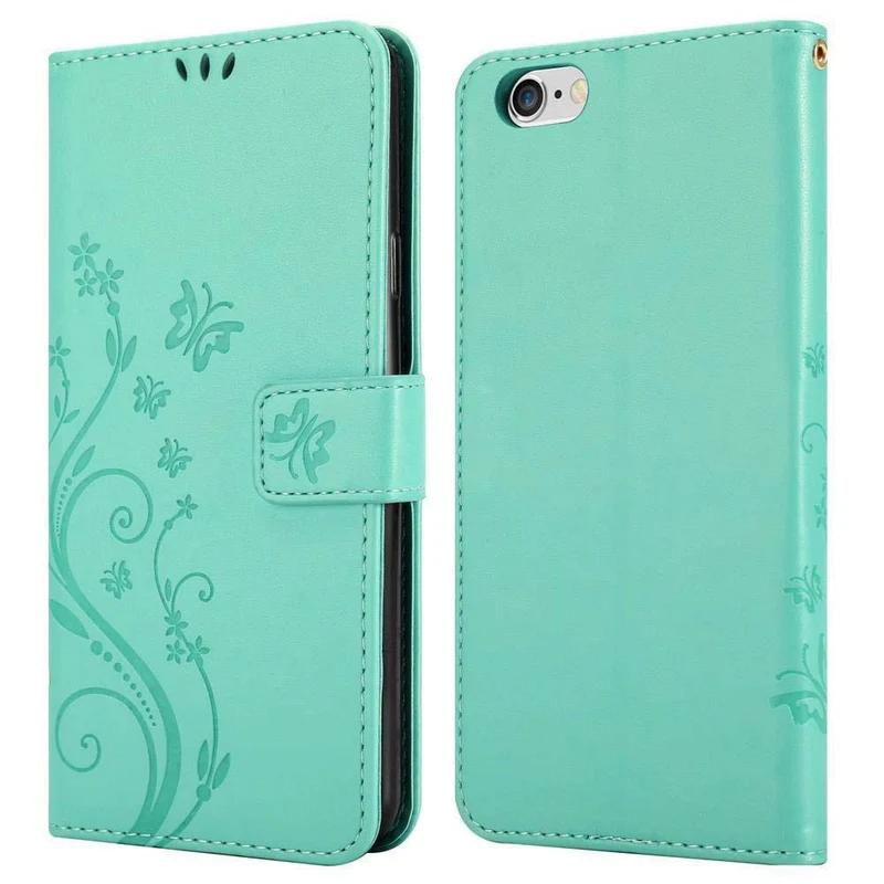 Cadorabo Hülle kompatibel mit Apple iPhone 6 / 6S Schutzhülle im Blumen Design mit Magnetverschluss, Standfunktion und Kartenfächern