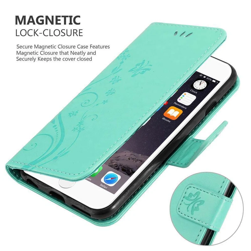 Cadorabo Hülle kompatibel mit Apple iPhone 6 / 6S Schutzhülle im Blumen Design mit Magnetverschluss, Standfunktion und Kartenfächern