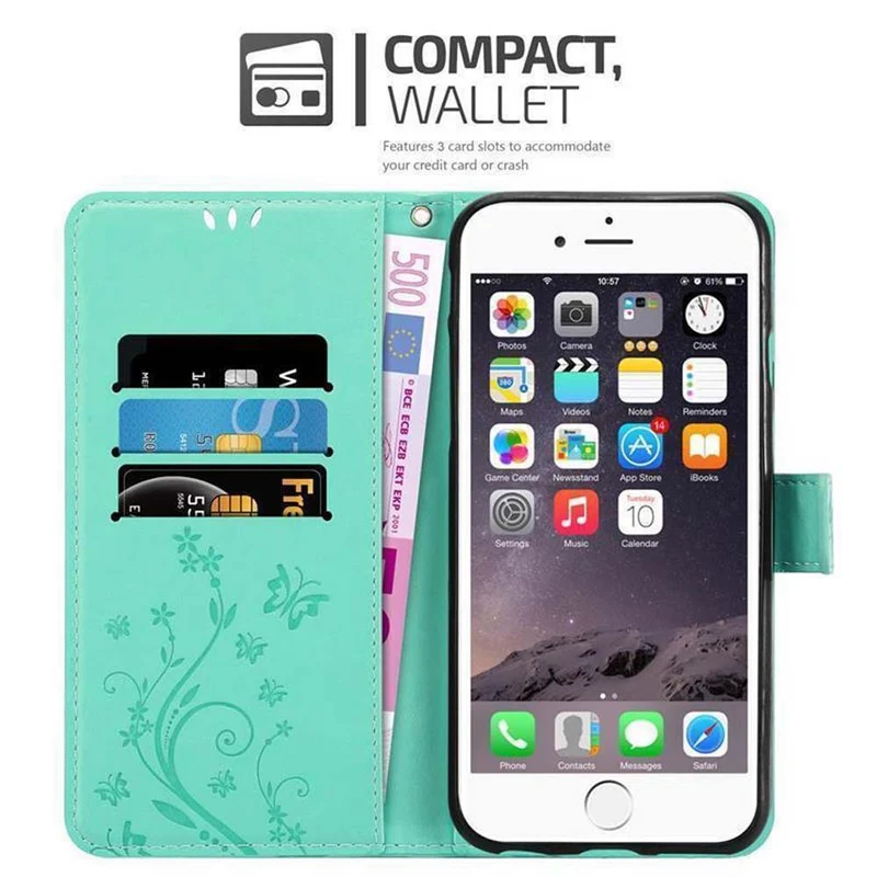 Cadorabo Hülle kompatibel mit Apple iPhone 6 / 6S Schutzhülle im Blumen Design mit Magnetverschluss, Standfunktion und Kartenfächern