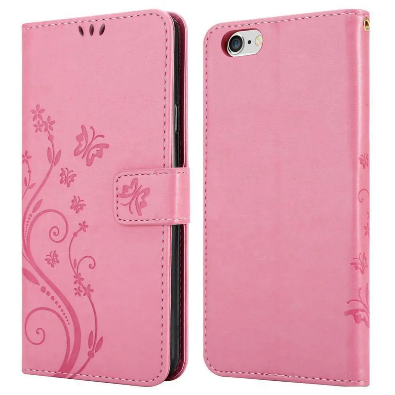 Cadorabo Hülle kompatibel mit Apple iPhone 6 / 6S Schutzhülle im Blumen Design mit Magnetverschluss, Standfunktion und Kartenfächern