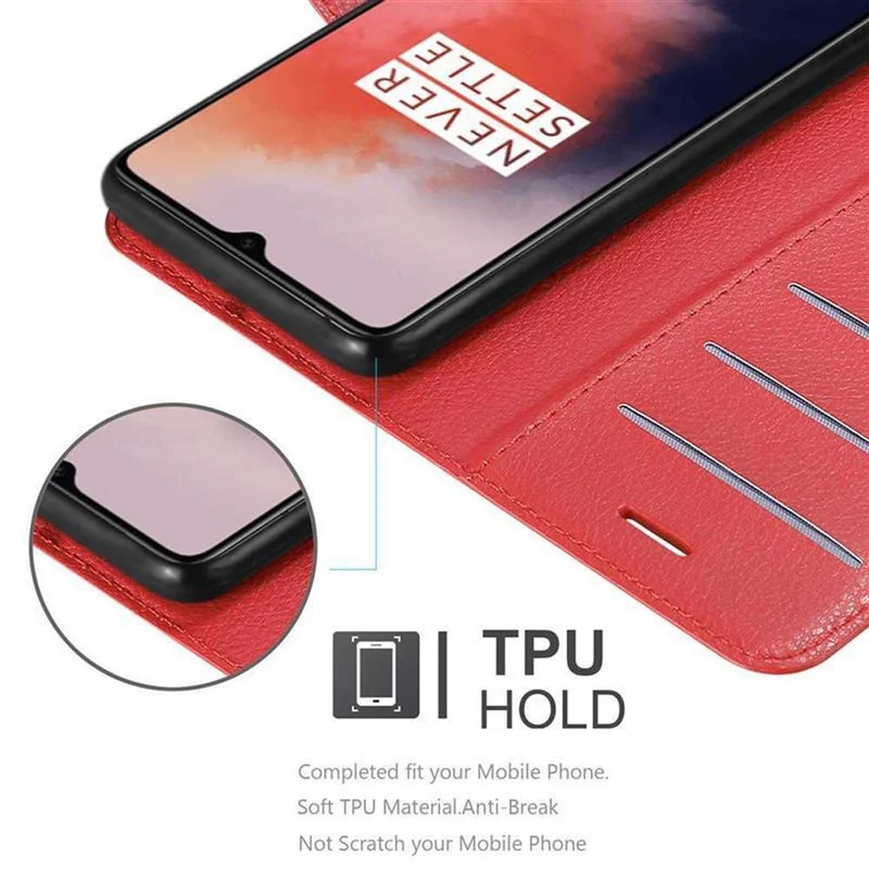 Cadorabo Hülle kompatibel mit OnePlus 7T Schutzhülle mit Magnetverschluss, Standfunktion und Kartenfach