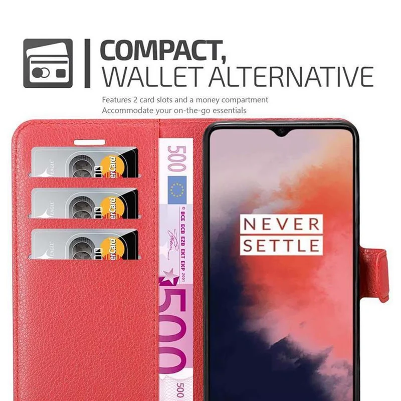 Cadorabo Hülle kompatibel mit OnePlus 7T Schutzhülle mit Magnetverschluss, Standfunktion und Kartenfach