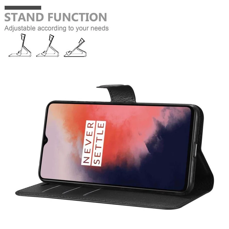 Cadorabo Hülle kompatibel mit OnePlus 7T Schutzhülle mit Magnetverschluss, Standfunktion und Kartenfach