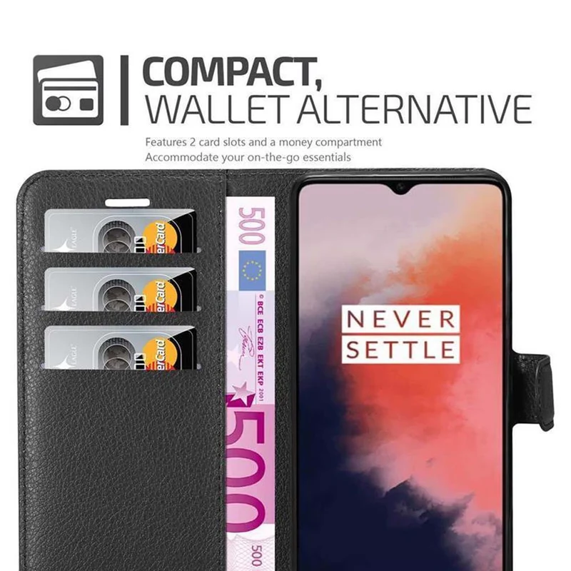 Cadorabo Hülle kompatibel mit OnePlus 7T Schutzhülle mit Magnetverschluss, Standfunktion und Kartenfach