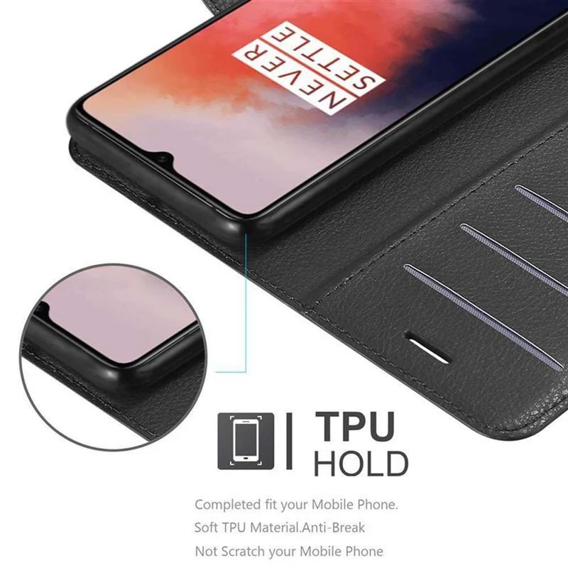 Cadorabo Hülle kompatibel mit OnePlus 7T Schutzhülle mit Magnetverschluss, Standfunktion und Kartenfach