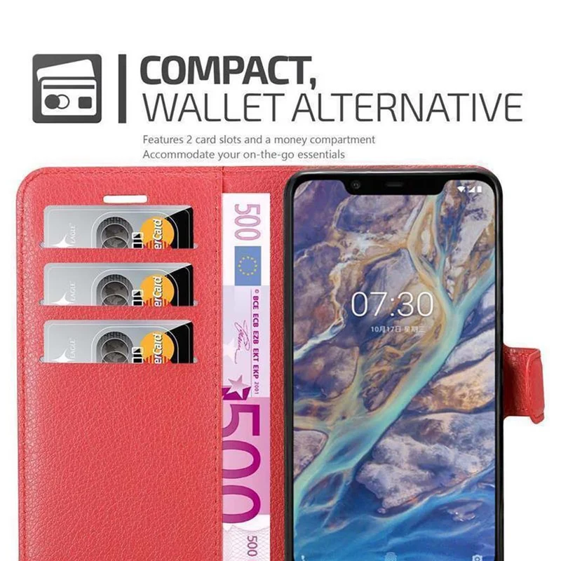 Cadorabo Hülle kompatibel mit Nokia 7.1 PLUS / X7 Schutzhülle mit Magnetverschluss, Standfunktion und Kartenfach