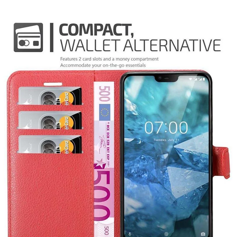 Cadorabo Hülle kompatibel mit Nokia 7,1 Schutzhülle mit Magnetverschluss, Standfunktion und Kartenfach