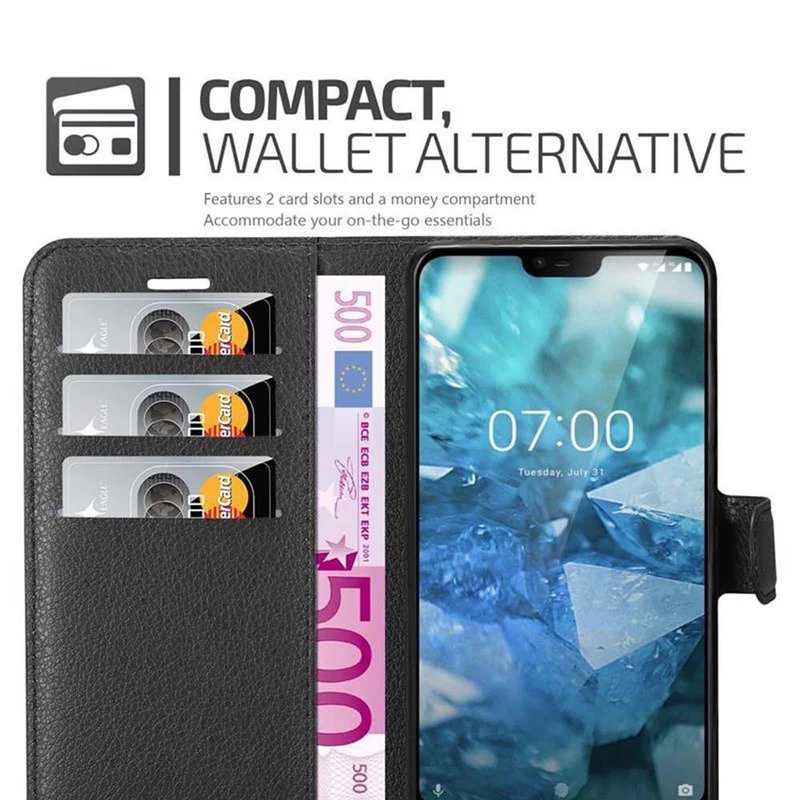 Cadorabo Hülle kompatibel mit Nokia 7,1 Schutzhülle mit Magnetverschluss, Standfunktion und Kartenfach