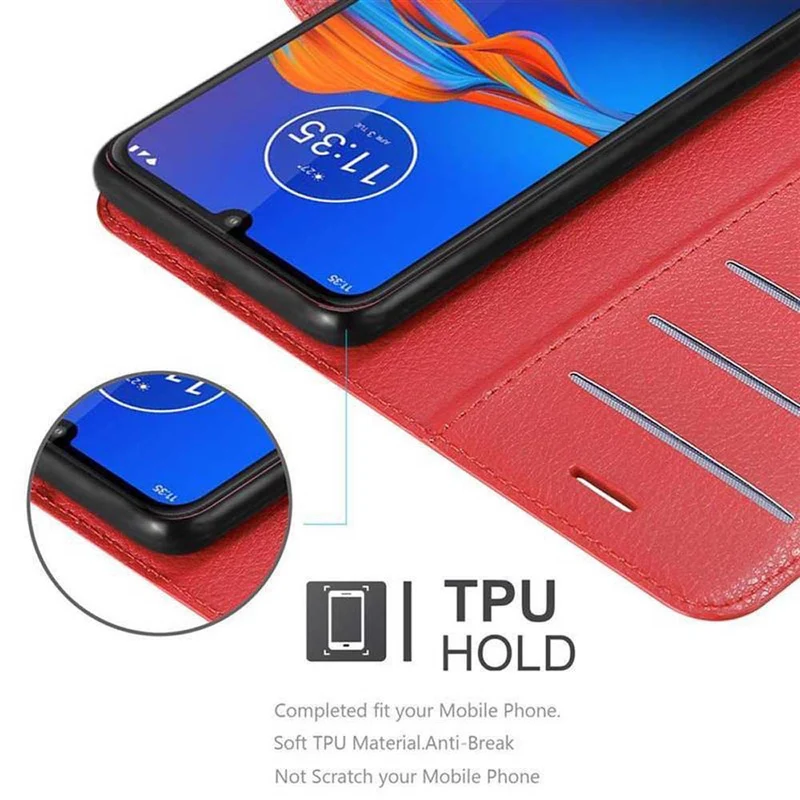 Cadorabo Hülle kompatibel mit Motorola MOTO E6 PLUS Schutzhülle mit Magnetverschluss, Standfunktion und Kartenfach