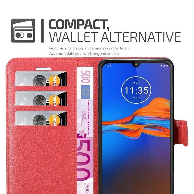 Cadorabo Hülle kompatibel mit Motorola MOTO E6 PLUS Schutzhülle mit Magnetverschluss, Standfunktion und Kartenfach