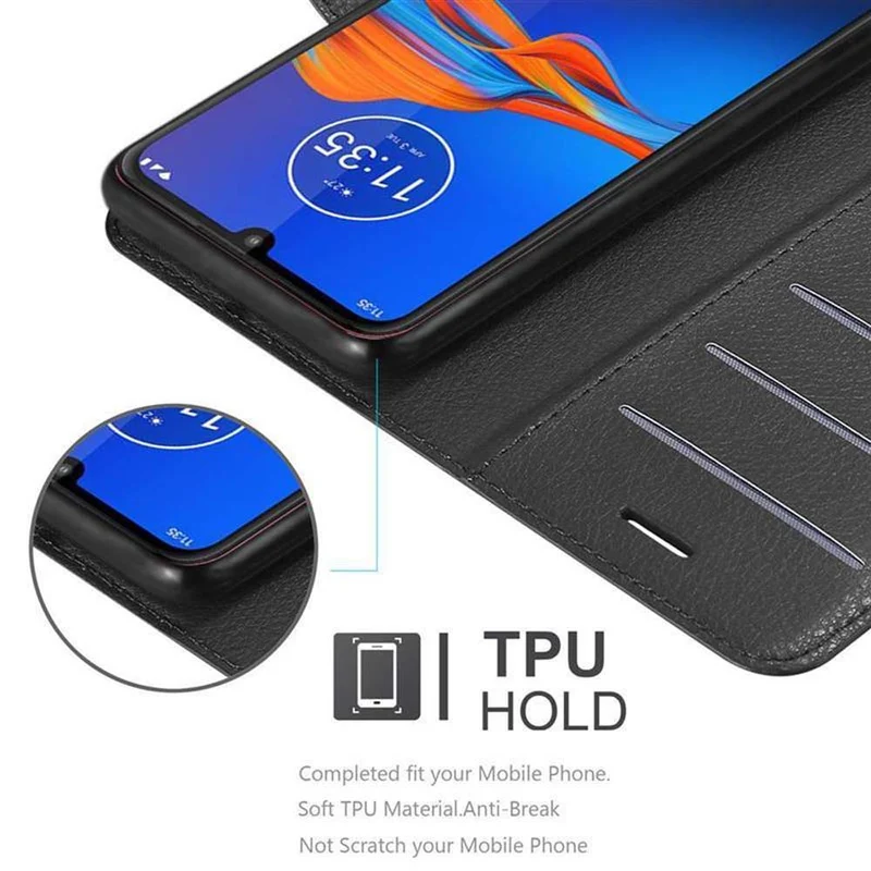 Cadorabo Hülle kompatibel mit Motorola MOTO E6 PLUS Schutzhülle mit Magnetverschluss, Standfunktion und Kartenfach