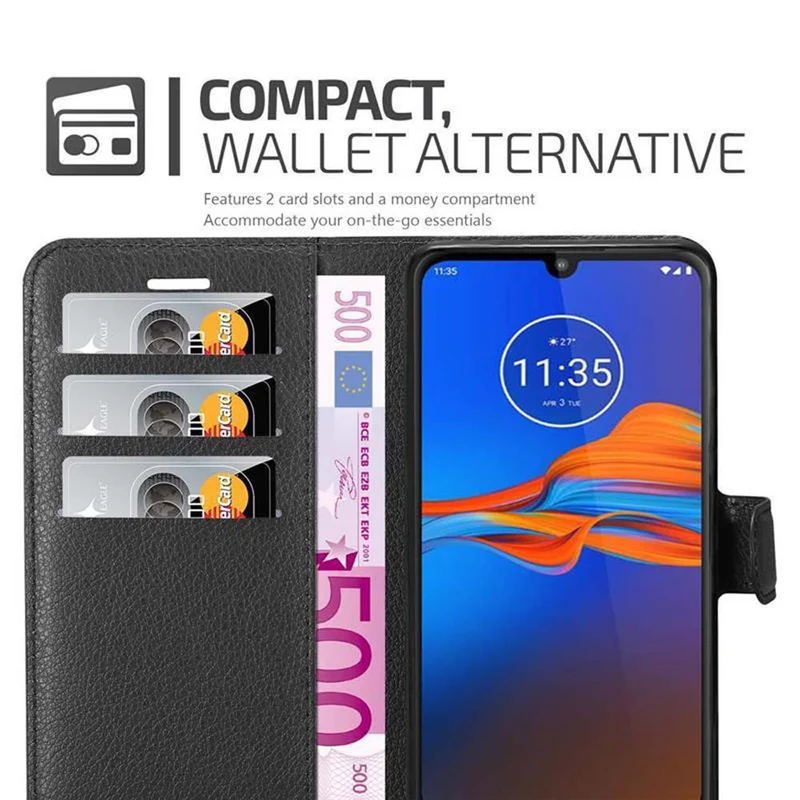 Cadorabo Hülle kompatibel mit Motorola MOTO E6 PLUS Schutzhülle mit Magnetverschluss, Standfunktion und Kartenfach