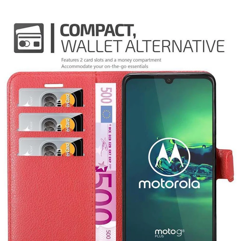 Cadorabo Hülle kompatibel mit Motorola MOTO G8 PLUS Schutzhülle mit Magnetverschluss, Standfunktion und Kartenfach
