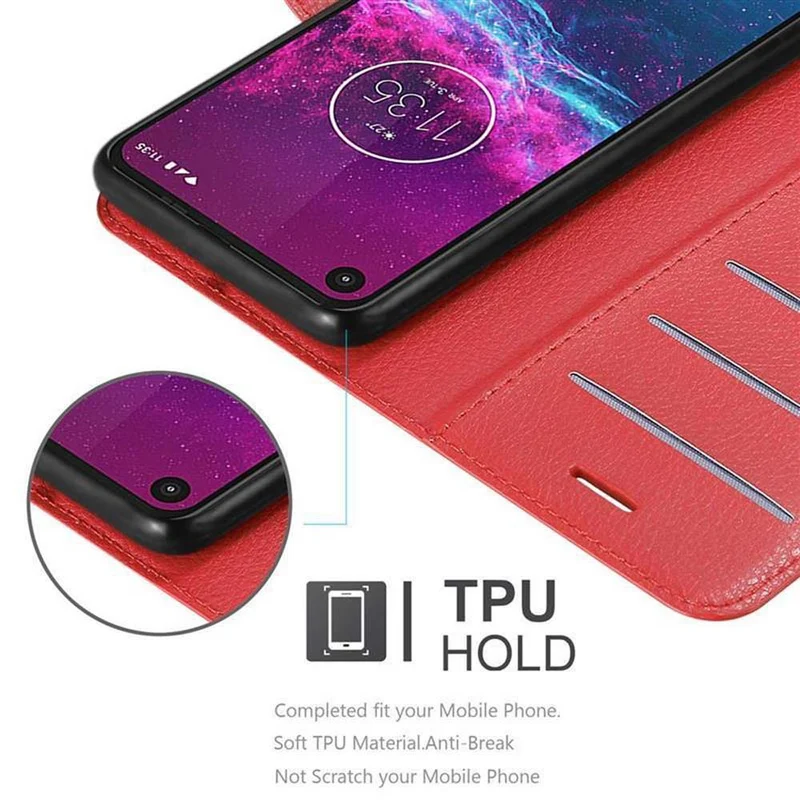 Cadorabo Hülle kompatibel mit Motorola ONE ACTION Schutzhülle mit Magnetverschluss, Standfunktion und Kartenfach