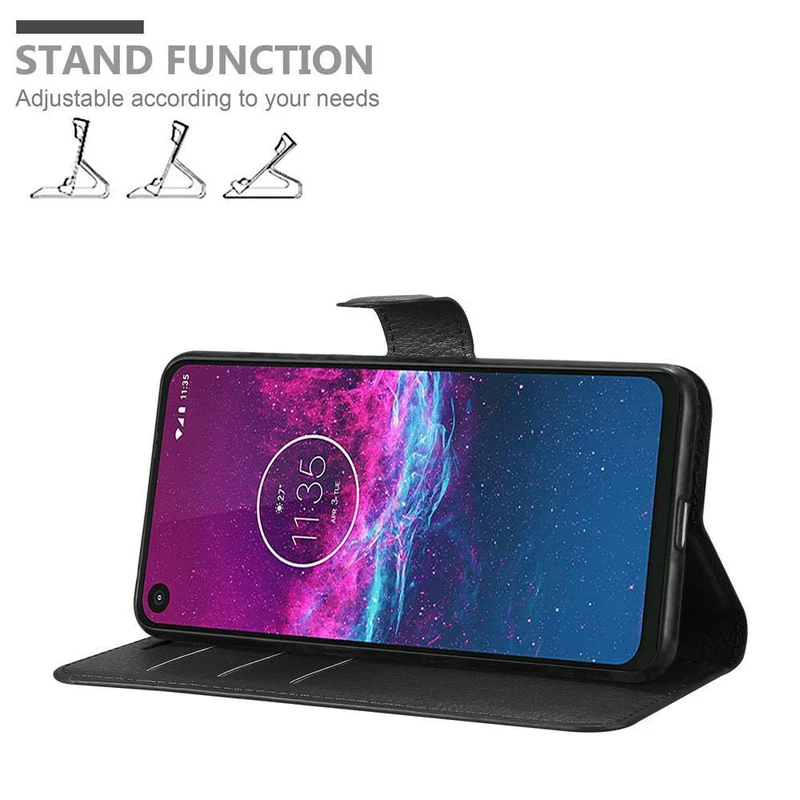 Cadorabo Hülle kompatibel mit Motorola ONE ACTION Schutzhülle mit Magnetverschluss, Standfunktion und Kartenfach
