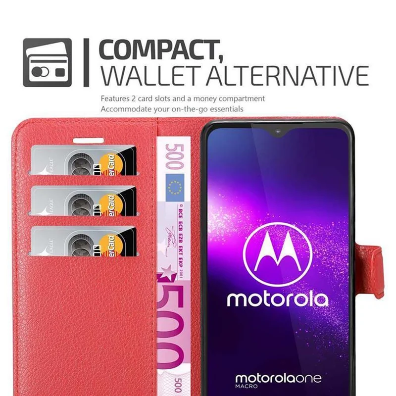 Cadorabo Hülle kompatibel mit Motorola ONE MACRO Schutzhülle mit Magnetverschluss, Standfunktion und Kartenfach