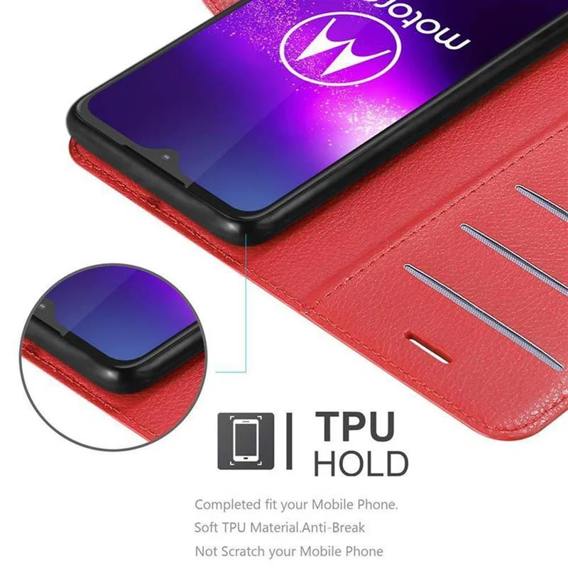 Cadorabo Hülle kompatibel mit Motorola ONE MACRO Schutzhülle mit Magnetverschluss, Standfunktion und Kartenfach