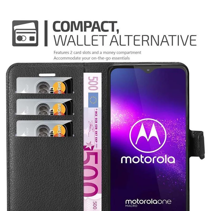 Cadorabo Hülle kompatibel mit Motorola ONE MACRO Schutzhülle mit Magnetverschluss, Standfunktion und Kartenfach