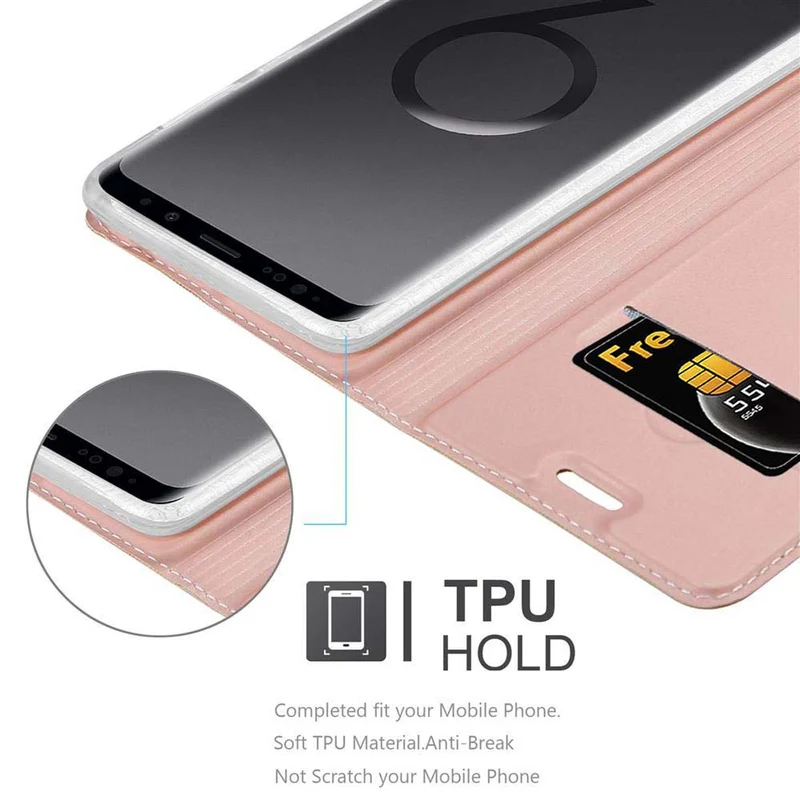 Cadorabo Hülle kompatibel mit Samsung Galaxy S9 PLUS Schutzhülle mit Magnetverschluss, Standfunktion und Kartenfach