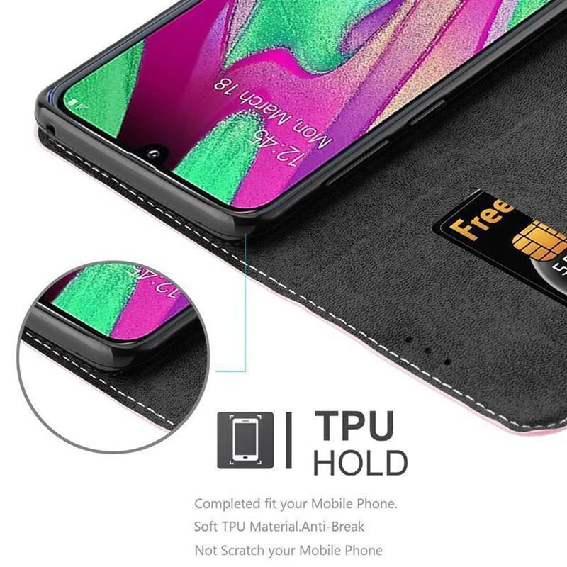 Cadorabo Hülle kompatibel mit Samsung Galaxy A40 Schutzhülle mit Magnetverschluss, Standfunktion und Kartenfach