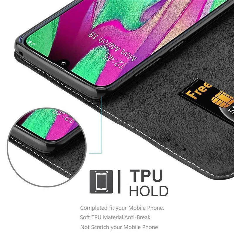 Cadorabo Hülle kompatibel mit Samsung Galaxy A40 Schutzhülle mit Magnetverschluss, Standfunktion und Kartenfach
