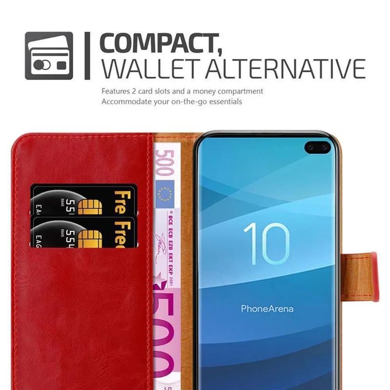 Cadorabo Hülle kompatibel mit Samsung Galaxy S10 PLUS Schutzhülle mit Magnetverschluss, Standfunktion und Kartenfach