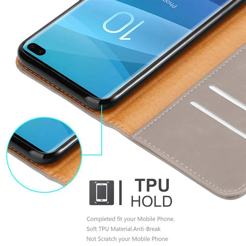Cadorabo Hülle kompatibel mit Samsung Galaxy S10 PLUS Schutzhülle mit Magnetverschluss, Standfunktion und Kartenfach