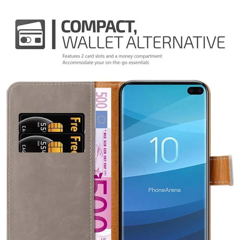 Cadorabo Hülle kompatibel mit Samsung Galaxy S10 PLUS Schutzhülle mit Magnetverschluss, Standfunktion und Kartenfach