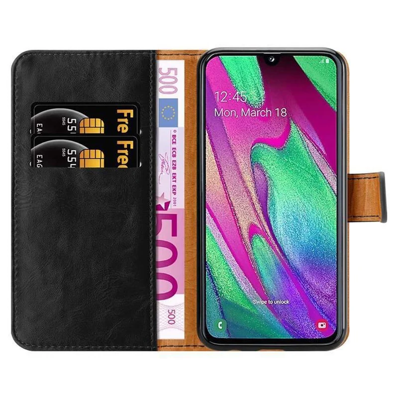Cadorabo Hülle kompatibel mit Samsung Galaxy A40 Schutzhülle mit Magnetverschluss, Standfunktion und Kartenfach